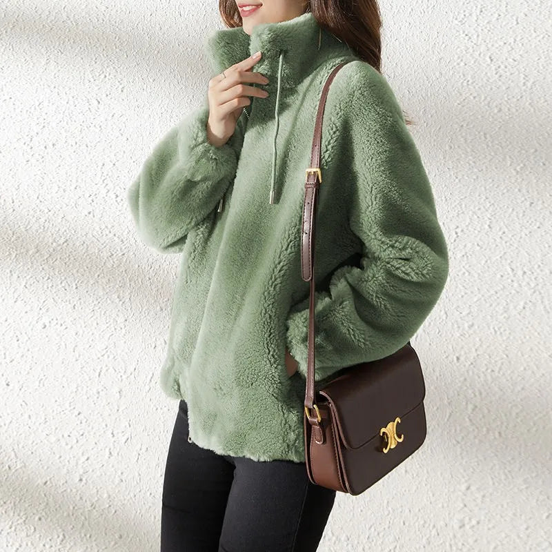 Women Autumn Winter Faux Fur Coats Zipper Cardigan Plush Thick Warm Coat Loose Oversized Outerwear Female Coral Fleece Overcoat - Matrix Studios