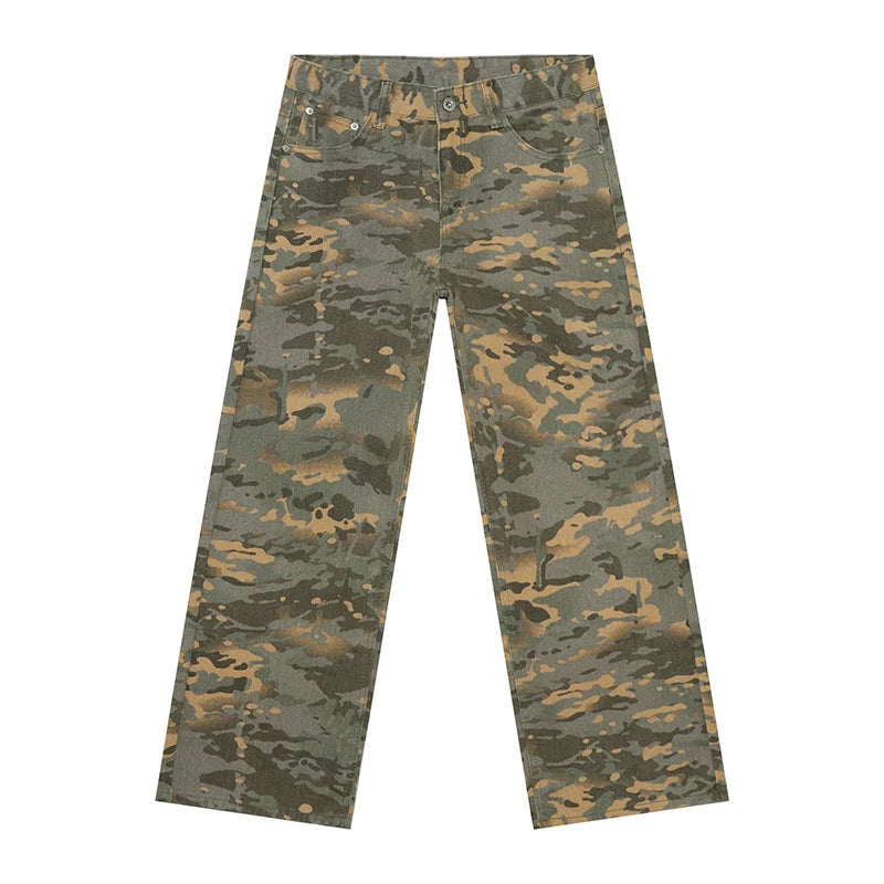 PFNW American 2025 New Tide Camouflage Jeans Men's Ins Loose Straight Wide Leg Casual Denim Pants Loose Male Trousers 12C2036 - Matrix Studios
