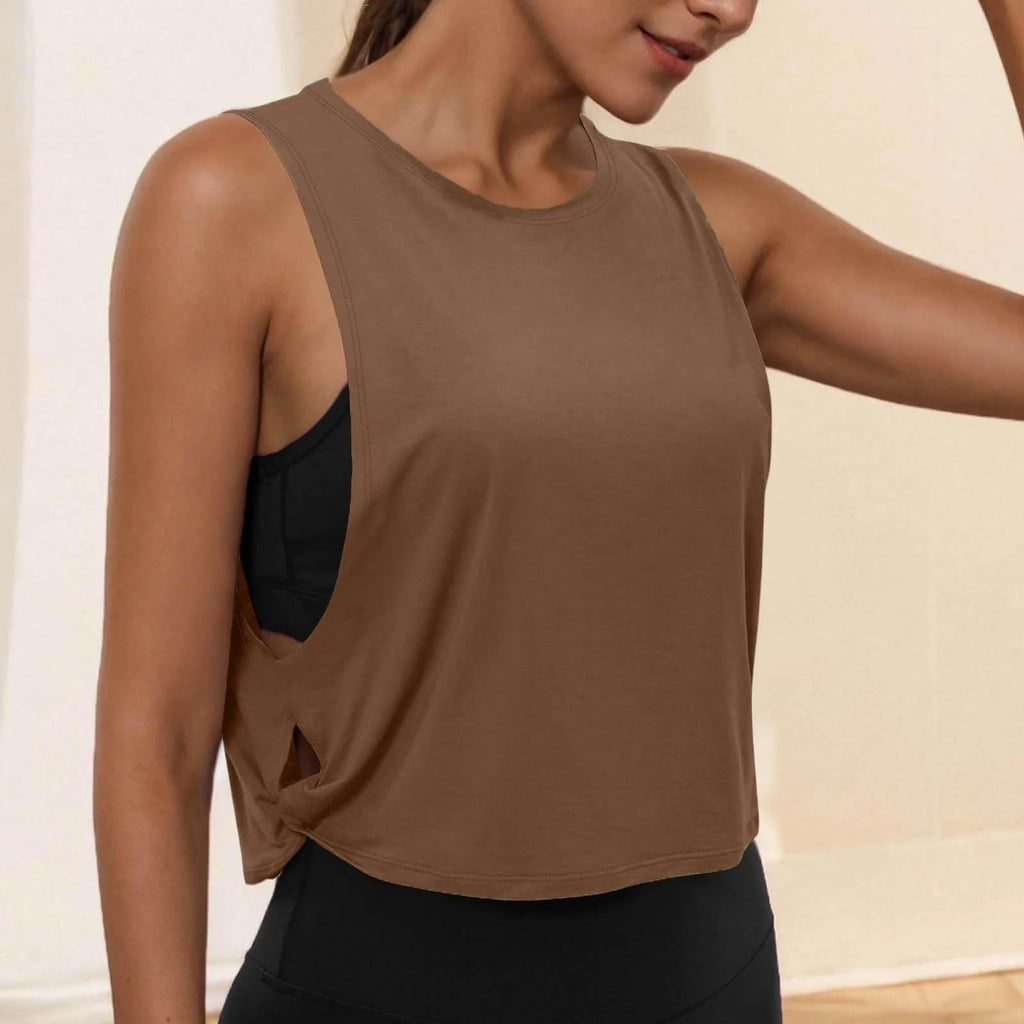 Women Sleeveless Yoga Tops Athletic Vest Breathable Blouse Cover Up Gym Workout Cool T-Shirt Running Short Tank Crop Top - Matrix-studios.com
