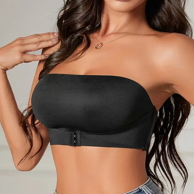 Women's Strapless Bra Sexy Seamless No Padding Front Button Bra Comfortable Smooth Women's Half Cup Silicone Non-slip Underwear - Matrix Studios