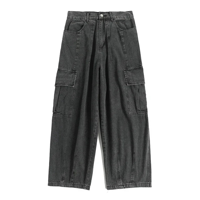 Baggy Jeans Men's Oversize Cargo Korean Black Wide Pants Streetwear Hip Hop Harajuku Male Fashion Straight Denim Pants - Matrix Studios
