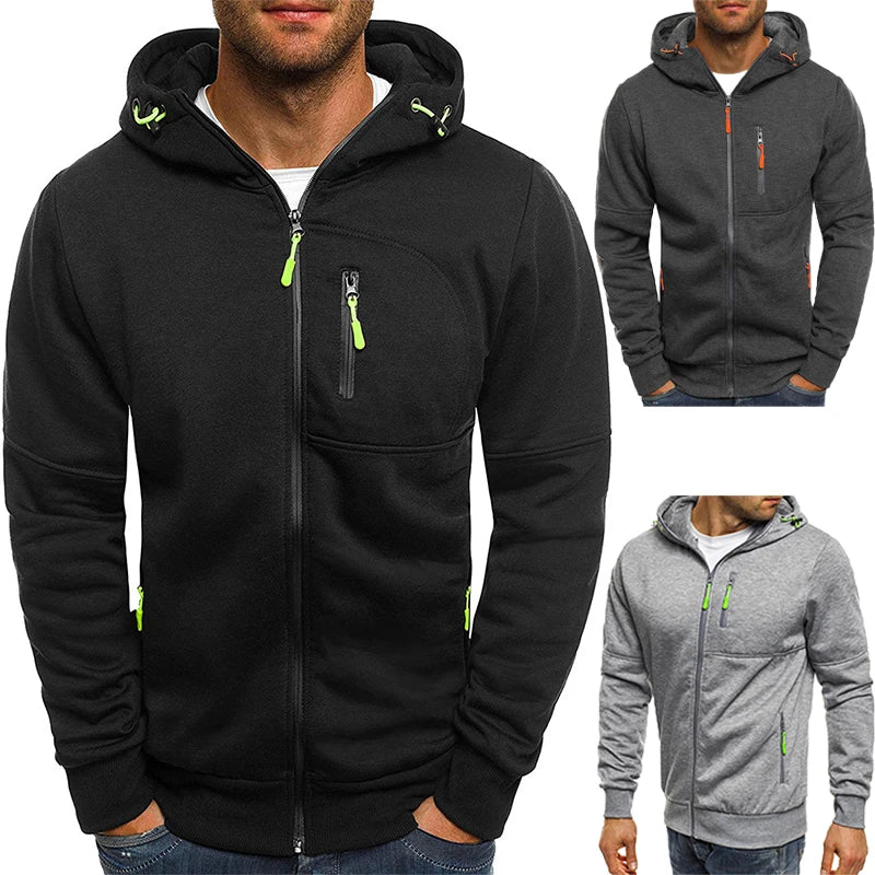 Men's Sweater Cardigan Hooded Jacket Zipper Pocket Jacquard Jacket Sports Fitness Outdoor Leisure Running Solid Color Sportswear - Matrix Studios