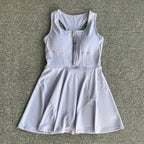 Tennis Skirt Casual Half Zipper Sports Fitness Dress Anti-Running High Waist Slim Golf Yoga Dress - Matrix-studios.com