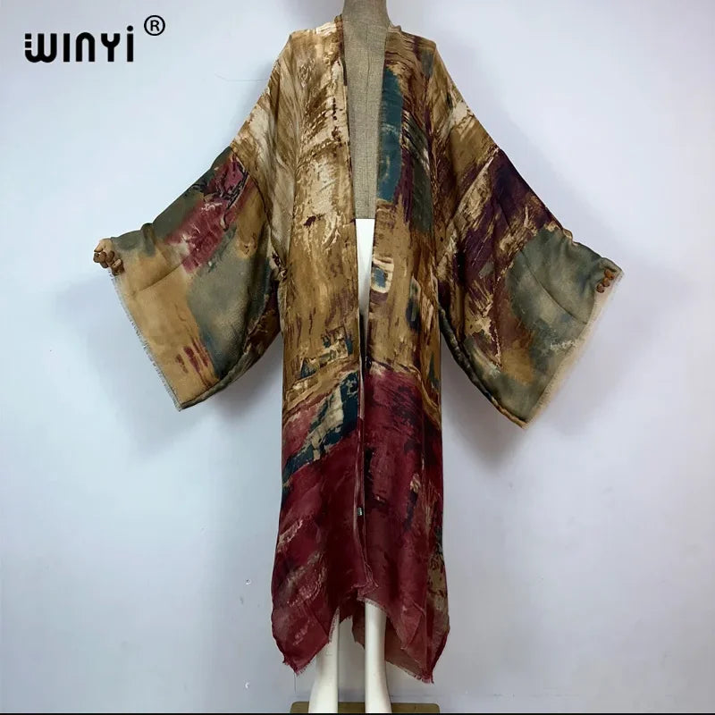 WINYI Fashion Kimono Print Coat Long Sleeve Cardigan Abaya Muslim Woman Cover Up Boho Dress Kaftan Abaya Dubai Luxury Caftan - Matrix-studios.com