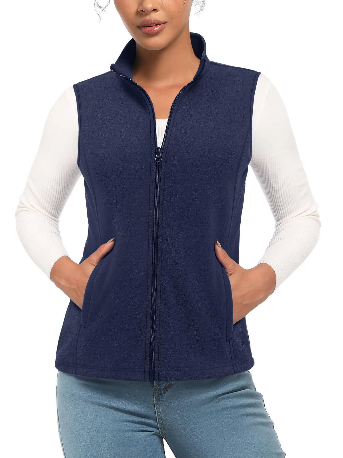 TACVASEN Fleese Sleeveless Vests Womens Fall Winter Thermal Hiking Golf Waistcoats Soft Casual Outerwear Zip Jackets 4 Pockets - Matrix Studios