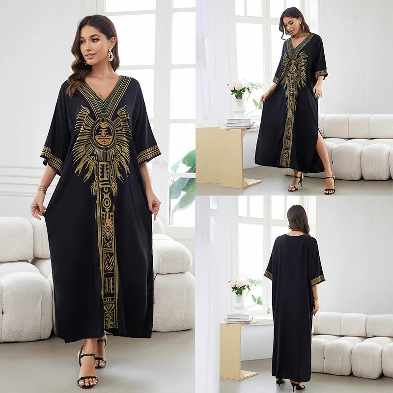Swimsuit Cover Ups Embroidery V Neck Short Sleeve Swim Cover Up for Women Kaftan Dresses - Matrix Studios