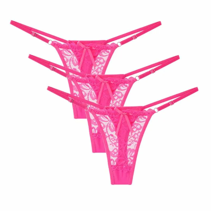 1/3pcs Sexy Lace Adjustable Thongs for Women Low Rise Hollow Out Briefs Summer Breathable Panties Perspective Lingerie - Matrix Studios