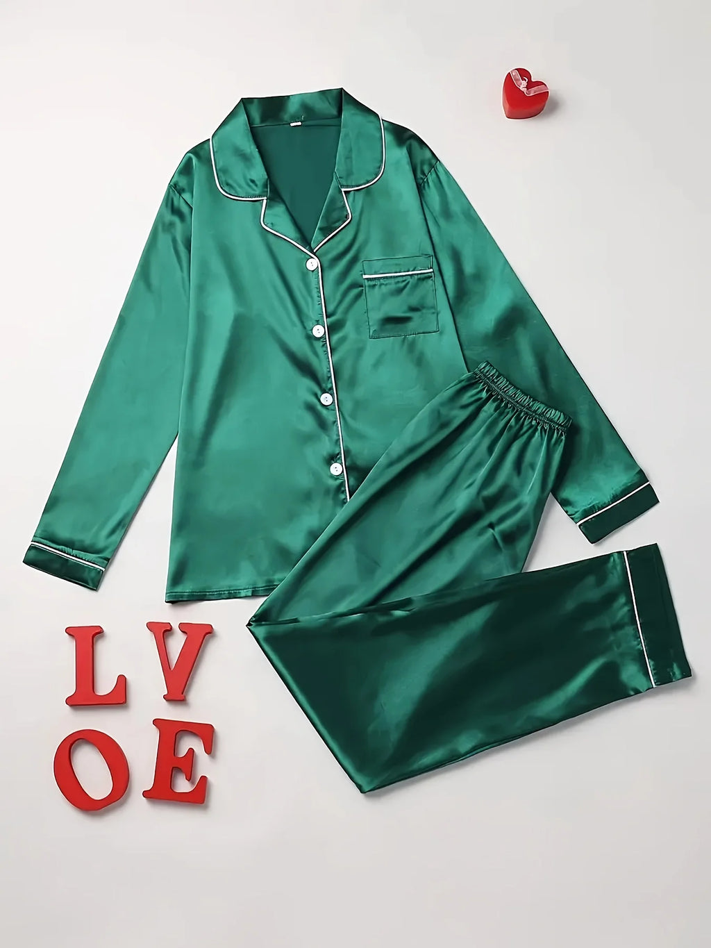 Solid Pajama Set Long Sleeve Button Up Lapel Top & Pants Pj Set Women's Sleepwear & Loungewear - Matrix-studios.com