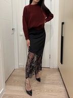 Trendix Women Patchwork Lace Skirts 2025 New High Waist Slim Hollow Out Maxi Skirts Autumn Brown Fashion Party Club Boho Skirt - Matrix-studios.com