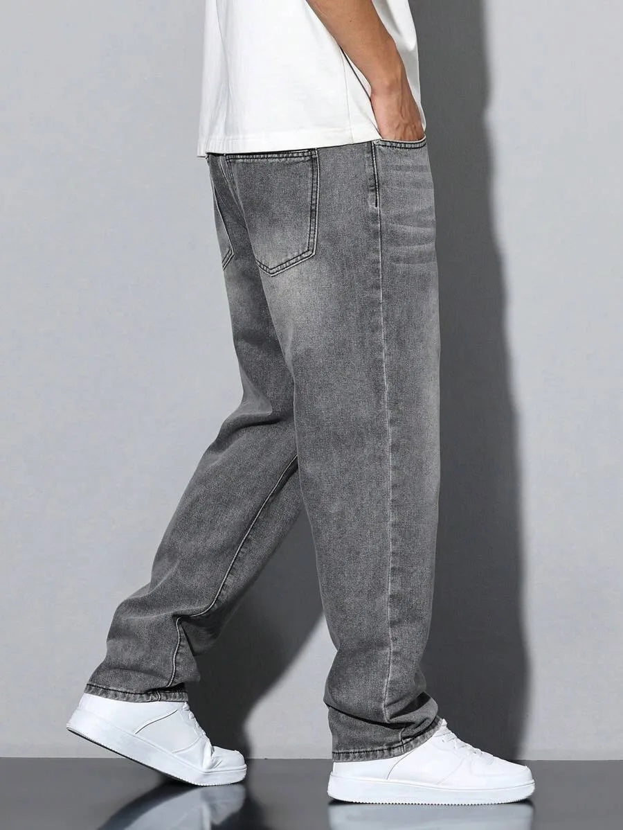 Men's straight skinny grey jeans, straight and simple design, suitable for daily wear in all seasons - Matrix Studios