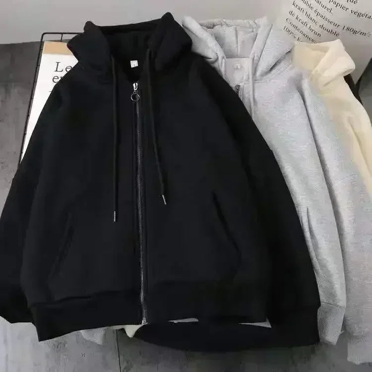Korean Fashion Simple Gray Double Sided Oversized Zipper Hoodie Women Y2K New Harajuku Gothic Casual Joker Couple Sweatshirt - Matrix Studios