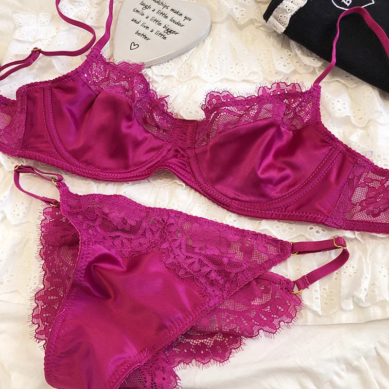 Sexy Underwear Set for Women Ultra-thin Bra Set French Lace Breathable Bralette Female Silk Comfort Bras and Thong Lingerie - Matrix-studios.com