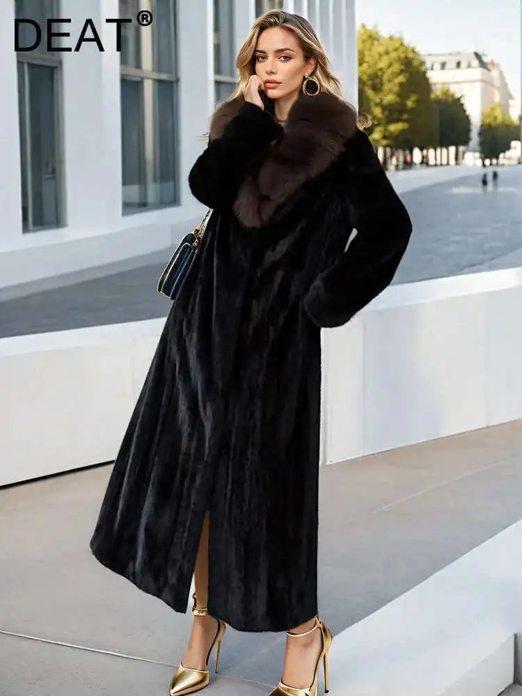 DEAT Fashion Women's Imitation Mink Fur Coat Fur Collar Loose Long Sleeves Thick Warm Overcoat Winter 2024 New tide 7AB6171 - Matrix Studios