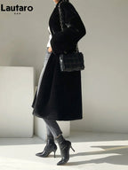 Lautaro Winter Long Black Luxury Elegant Stylish Thick Warm Fluffy Hairy Soft Faux Mink Fur Coat Women Stand Collar Sashes 2023 - Matrix Studios