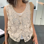 Embroidered Floral Crochet Vest for Women Hollow-out Open Knit Sleeveless Cardigan Boho Summer Festival Outfit - Matrix Studios