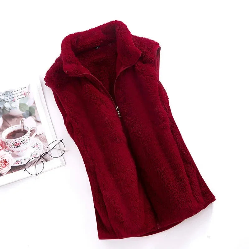 2026 Autumn Winter Polar Fleece Vest Women Coat High Collar Zipper Sleeveless Jacket Warm Coral Velvet Vest Female Waistcoat 4XL - Matrix Studios
