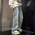 Star Embroidery Straight Casual Men Jeans Gothic Neutral New Wide Leg Loose Hip-hop Fashion Youth Streetwear Denim Trousers Y2K - Matrix Studios