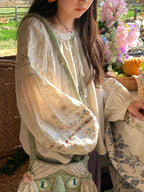 Women New Spring Floral Embroidery Blouse Vintage Casual Long Sleeve Shirt Top - Matrix-studios.com