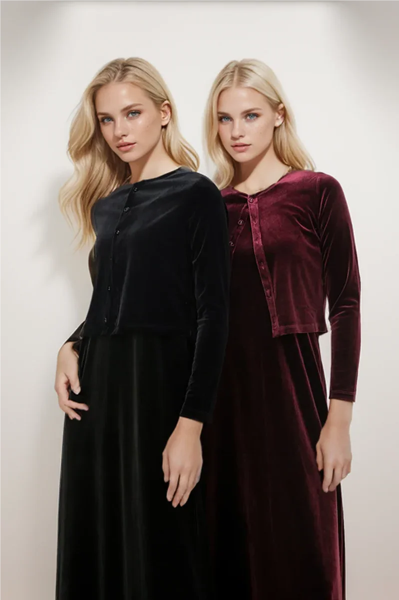2024 Autumn Women Solid Color New Sleeveless Dress Single-breasted Long-sleeved Cardigan And Long Robes Female Casual Clothes - Matrix-studios.com