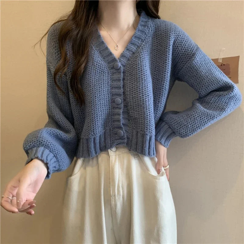 Women sweater cardigans V-neck button up casual knit sweet cardigan coat for woman 2024 Autumn Winter - Matrix Studios