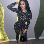 Retro Jumpsuit Women Sexy Slim Fit Moon Print Long Sleeve Tight Leggings Round Neck Versatile Casual Wear Autumn Fashion - Matrix Studios