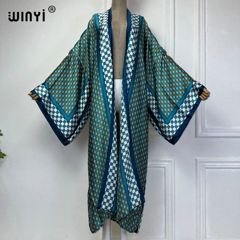 WINYI Summer Bohemian Kimono Beach Cover-Up Swim Suit Elegant African Women Boho Cardigan Sexy Holiday Long Sleeve Beach Dress - Matrix Studios