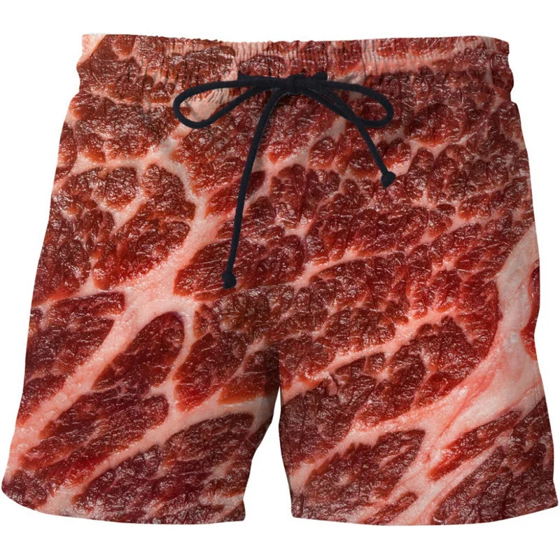 Funny Fatty Beef Hot Dog Men's 3D Print Short Pants Street Hip Hop Beach Shorts Skateboard Swimming Shorts Women Short Trunks