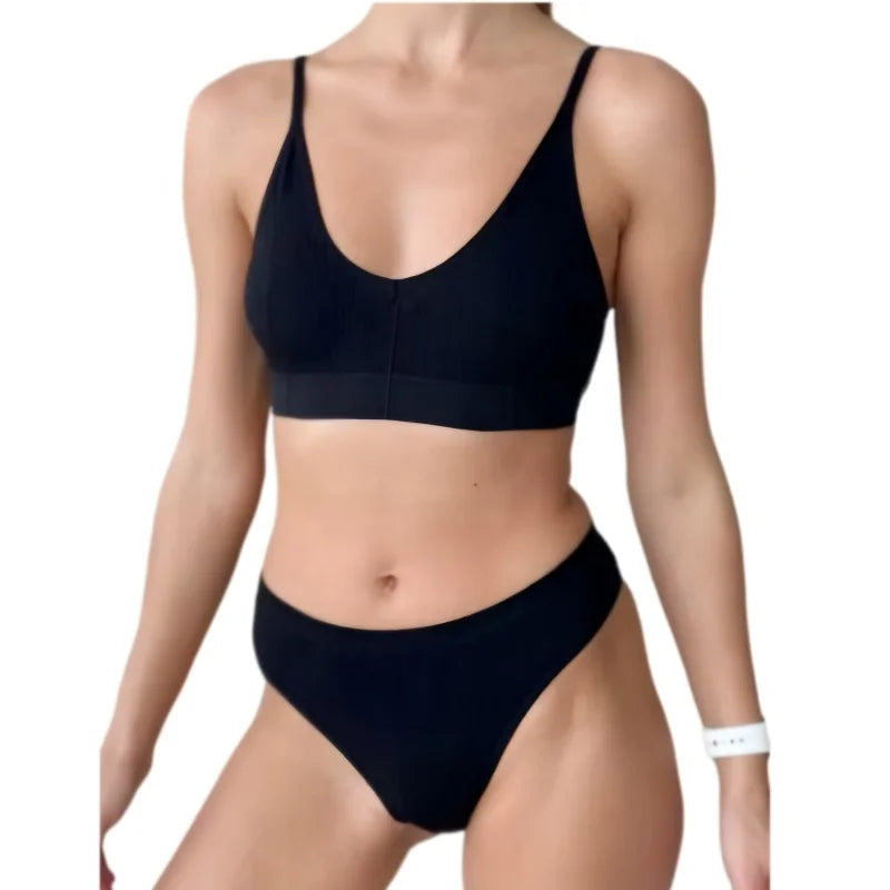 Women Seamless Bra Set Push Up Bras V-neck Tops High Rise Briefs Seamless Underwear Wire Free Brassiere Sexy Lingerie Set - Matrix-studios.com