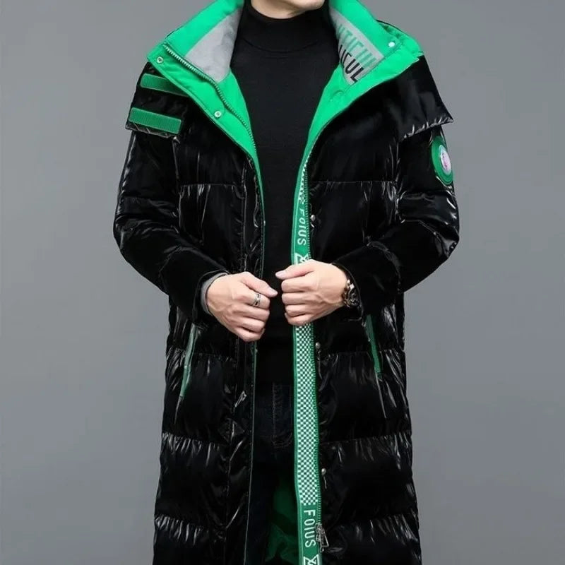 New Winter Jacket Men's Long Luxury Business Thickened Down Cotton Warm Parkas Men's Street Snow Cold-proof Hooded Padded Coat - Matrix Studios
