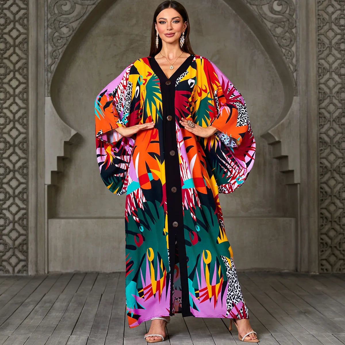 Caftans for Women Plus Size V-Neck Batwing Sleeve Kaftan Dress for Beach Swimwear Cover-Up Loungewear Mumu Dresses - Matrix Studios
