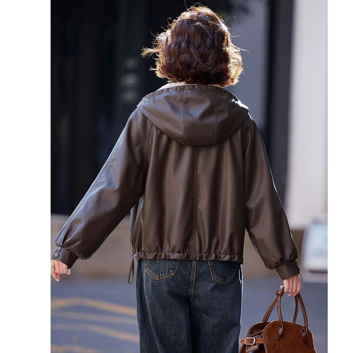 Plus Velvet Thickened Warm Leather Parka Autumn Winter New Chic Casual Loose Fur One-Piece Hooded Jacket Women's Outwear - Matrix Studios