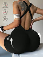 Cross-over shoulder strap pants full-body yoga wear workout suit ribbed full-body seamless sportswear quick-dry yoga bodysuit - Matrix Studios
