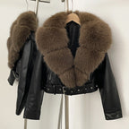 Faux Fur Coat  Female Autumn Faux Leather Jacket Short Clothing Long Sleeve Spring New PU Fur Jacket Artificial Women Pockets - Matrix Studios
