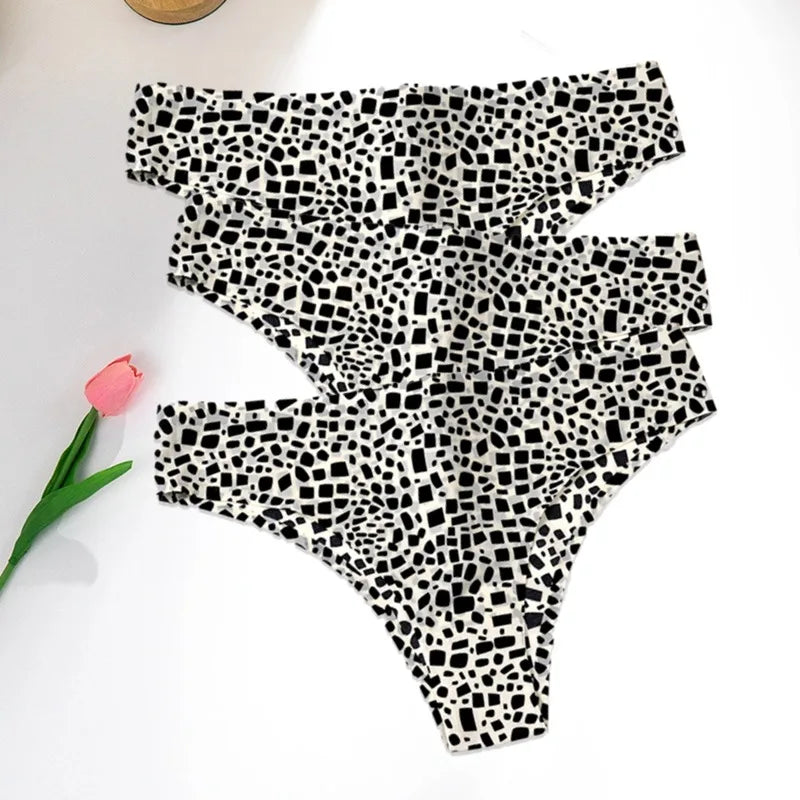 WarmSteps 3Pcs/Set Sexy Leopard Thongs Women's Panties Thongs 2024 New Female Underwear Seamless Printed Panties Ice Silk Briefs - Matrix Studios