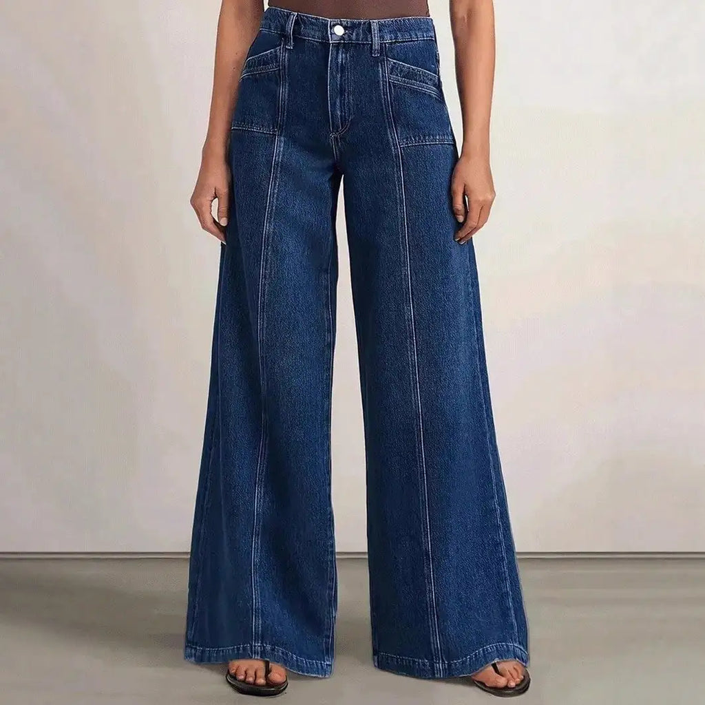 "Women’s Deep Blue Wide Leg Jeans - Stylish Denim Trousers for Comfort and Versatility - Matrix-studios.com