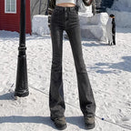 2024 Woman High Waist Vintage Flare Jeans Female Gothic Elastic Bell Bottom Pants Lady Streetwear Blue Black Grey Denim Trousers - Matrix-studios.com