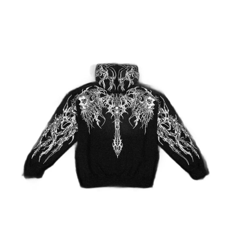 2025New American Style Men's Hooded Sweatshirt Trendy Brand Dark Style Sports Fitness High Street Autumn Winter Men's Sweatshirt - Matrix Studios