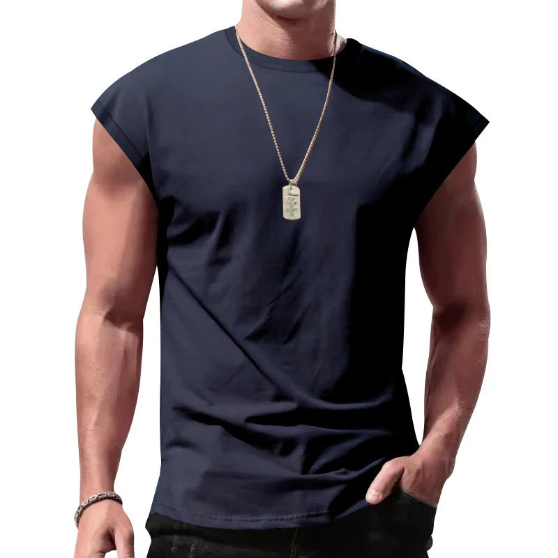 Men's Loose Short Sleeve T-Shirt round Neck Sleeveless Casual Breathable Summer Sports Basic Vest - Matrix Studios