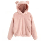 Winter Korean Fashion Bear Ears Cute Loose Hoodie Fluffy Hooded Warm Sweatshirt Long Sleeve Top Solid Pullover Clothes For Women - Matrix Studios