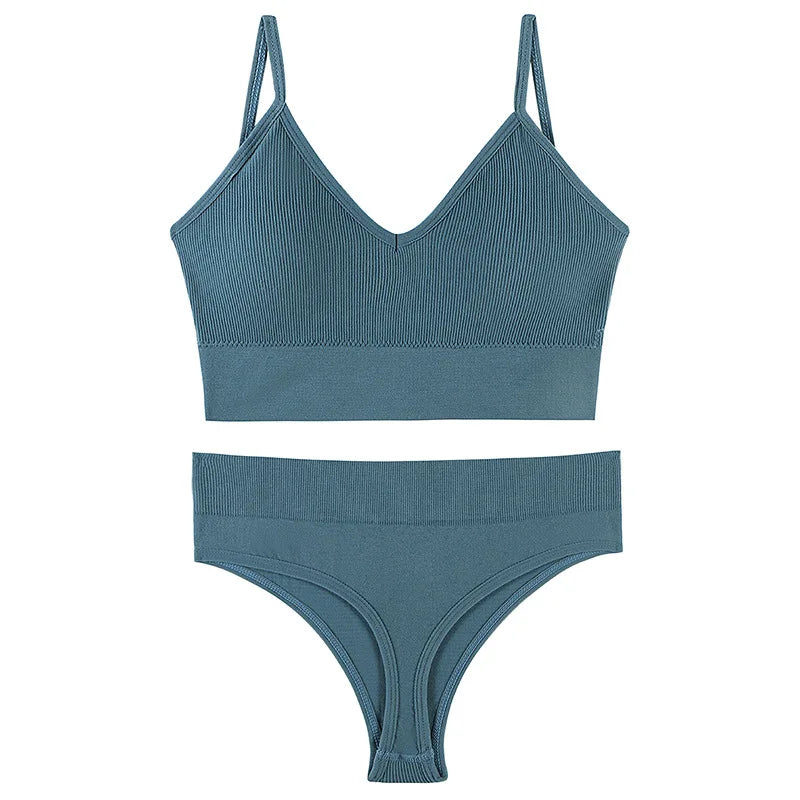 Qisin French Backless Push Up Underwear Set Women Sexy Seamless Bralette Female Lingerie Soft Tank Crop Top Gym Sport Bra Set - Matrix-studios.com