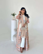 Fold Elegant Vintage Print Open Front  Miyake Abaya, Lightweight Flowy Loose Fit Women's Modest Fashion Long Kimono Cardigan - Matrix-studios.com