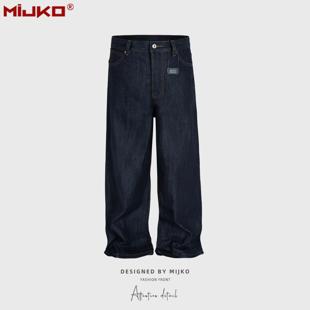 MIJKO Black Blue Mens Baggy Jeans Straight Solid Color Cleanfit Loose Casual Denim Trousers Unisex Cargo Pants ZJ090 - Matrix Studios