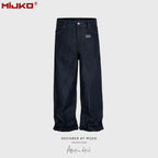 MIJKO Black Blue Mens Baggy Jeans Straight Solid Color Cleanfit Loose Casual Denim Trousers Unisex Cargo Pants ZJ090 - Matrix Studios