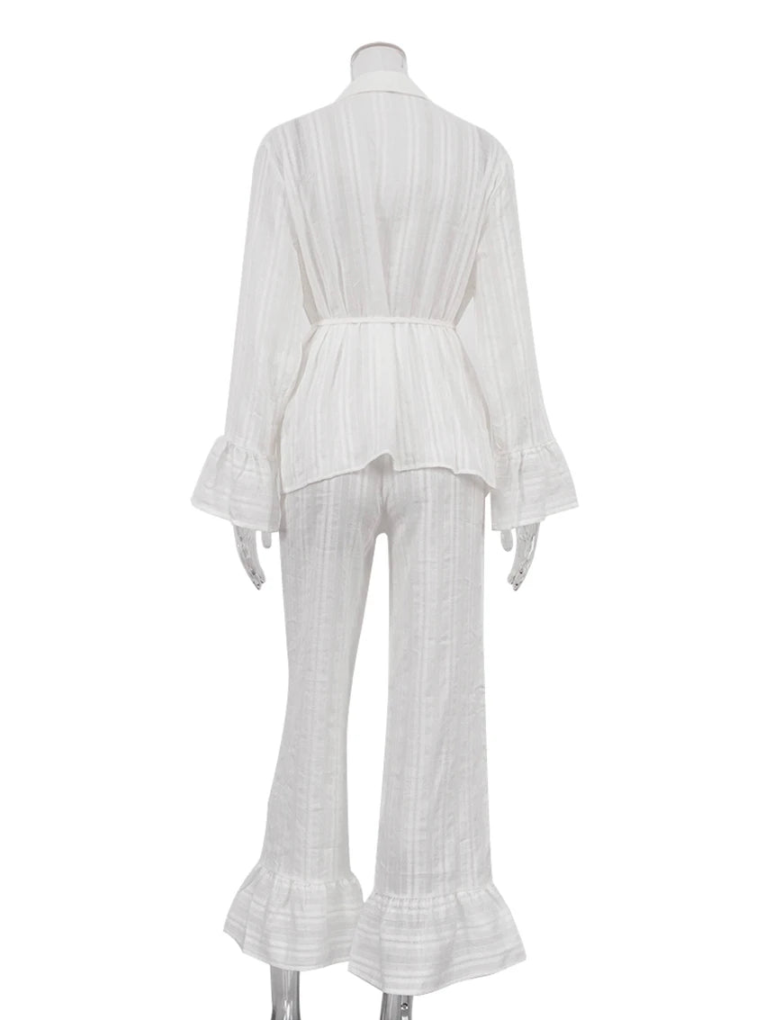 Marthaqiqiq Casual Women Nightgown 2 Piece Suit Long Sleeve Nightwear Turn-Down Collar Sleepwear Pants Loose Home Clothes Ladies - Matrix-studios.com