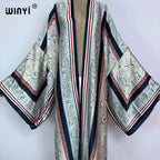 WINYI Kimono Africa Summer Boho Print Bikini Cover-up Elegant Fashion Cardigan Sexy Holiday Long Sleeve Silk Feeling Maxi Dress - Matrix Studios
