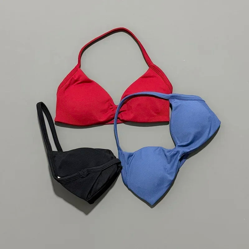 HISTELLO Sports Bra Push Up Strappy Sexy Open Back Gym Crop Top Removable Cups Women Workout Clothing Gym Top Halter Sport Bra - Matrix Studios