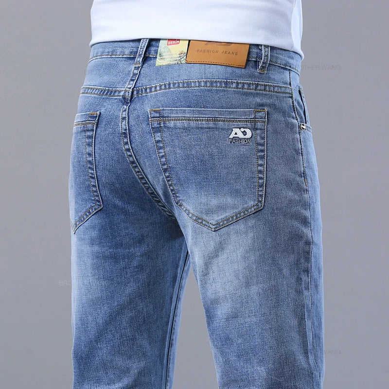 Spring Men's Light Blue Slim Jeans Stylish Casual Stretch Fabric Denim Pants Classic Trousers Smoke Gray - Matrix Studios