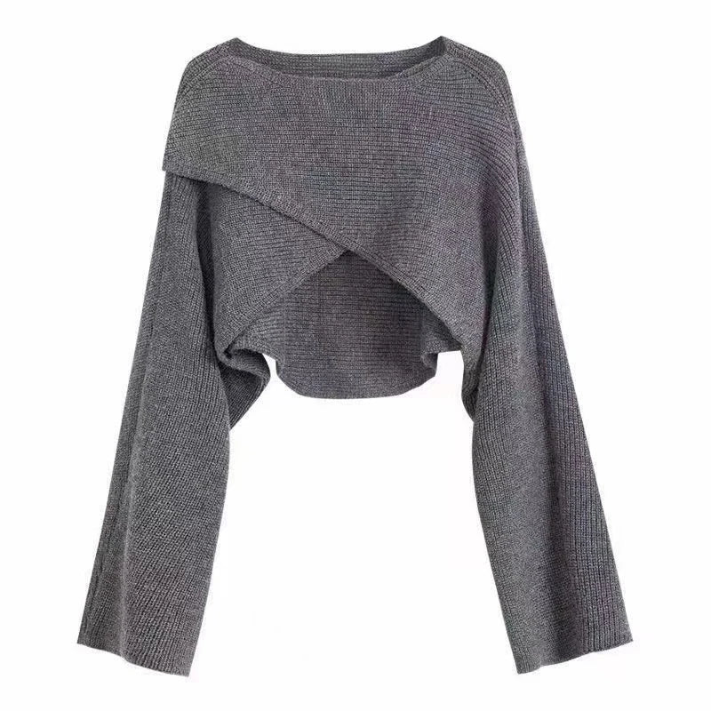 Women Crisscross Sweater Crop Pullover Relaxe-fit Cross Front Knit Wrap Jumper Knitwear Teen-girl Fall Winter Elegant Outfit - Matrix Studios