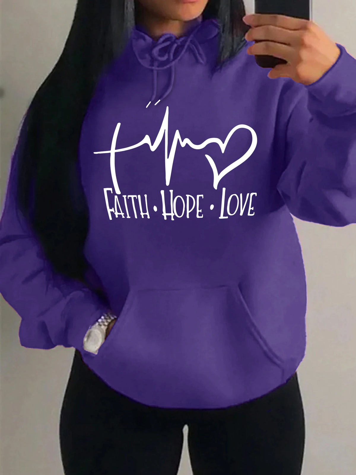 Faith Hope Love Letter Graphic Women Hoody Street Casual Loose Hoodies Autumn Fleece Pullover Hip Hop O-Neck Clothing Female - Matrix Studios