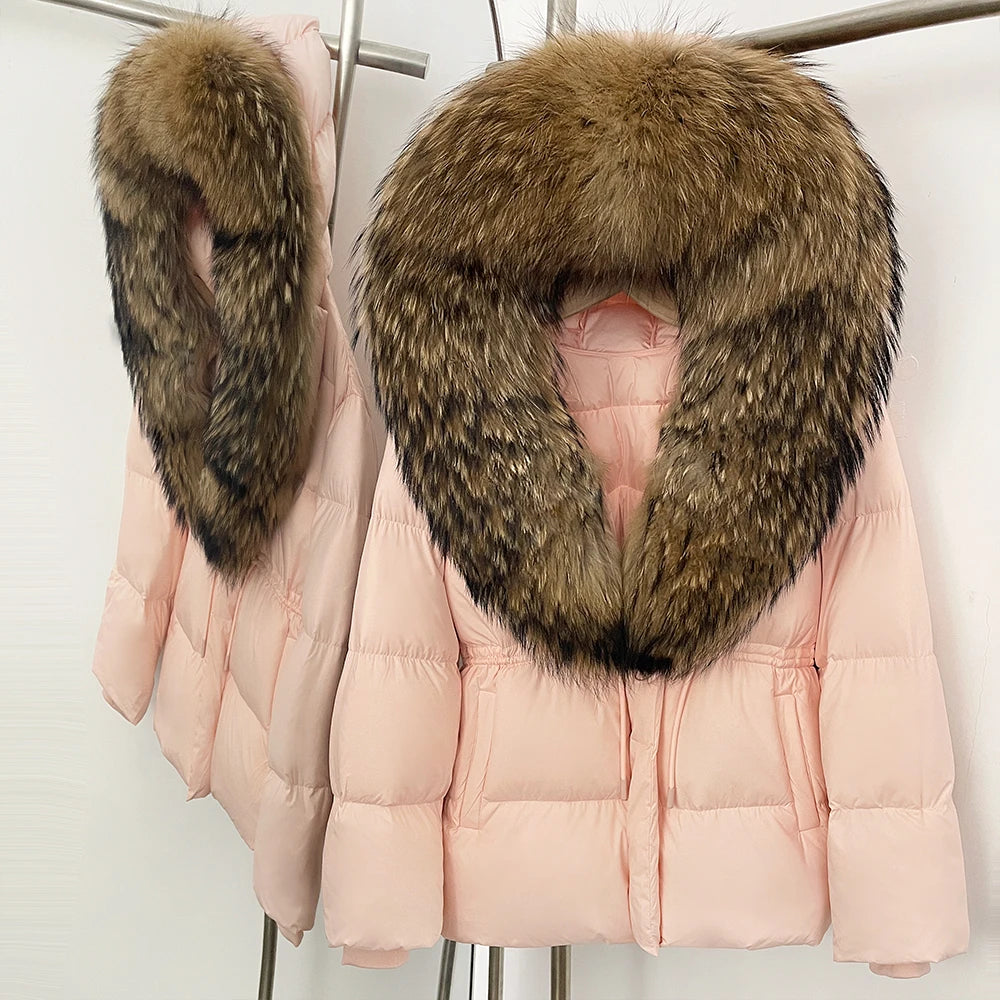 Reality Fur Jacket Real Fur Collar Duck Down Coat Female Winter Hooded Warm Fox Fur Coat Women Natural Raccoon Fur Puffer Jacket - Matrix Studios